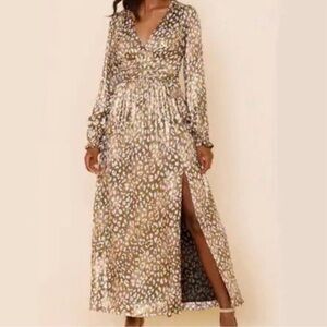 Jun & Ivy Metallic Animal Print Gold Maxi Dress. NWT
